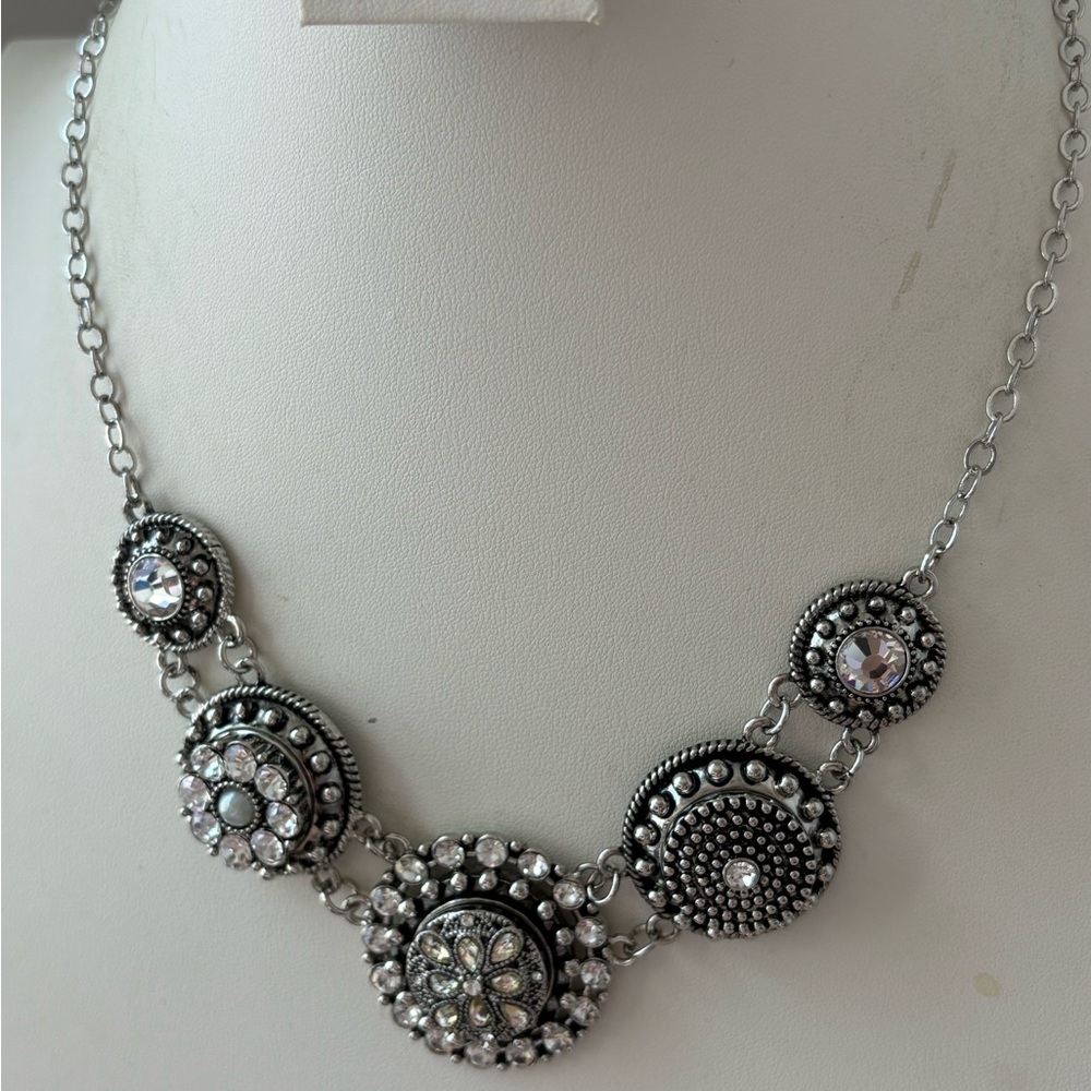 GS beautiful medallion necklace/ studded with clear stones/ 18 in chain …